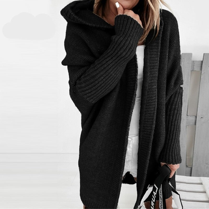Grün Strickjacke mit Kapuze
